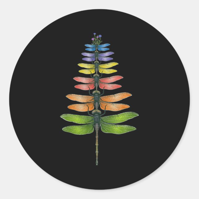 Sticker Rond Merry Christmas Insect Dragonfly Xmas Tree  (Devant)