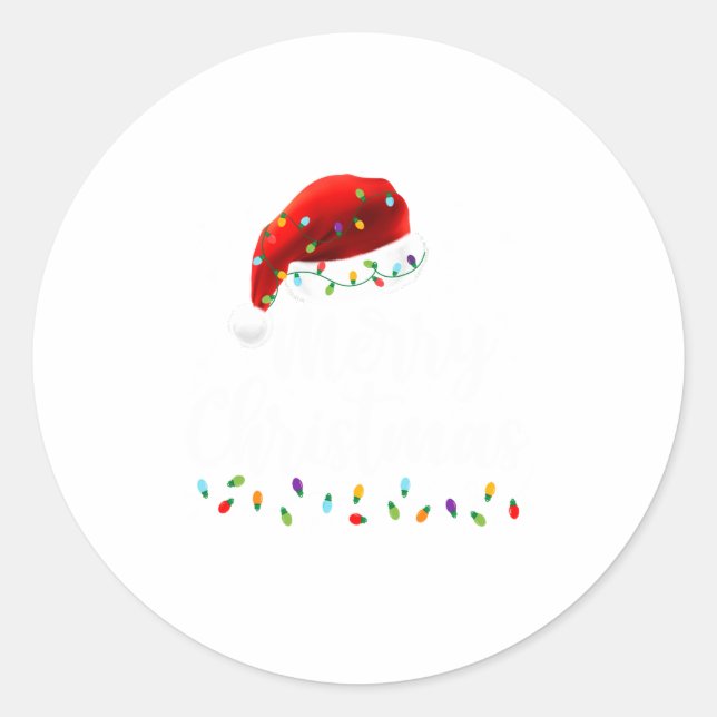 Sticker Rond Merry Christmas Lights Red Santa Hat Xmas Family M (Devant)