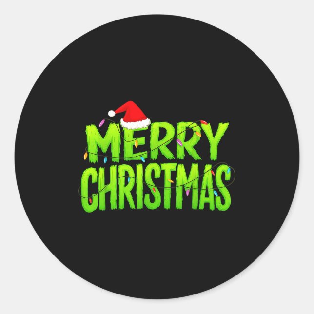Sticker Rond Merry Christmas Lights Santa Hat Pajamas Xmas Humo (Devant)
