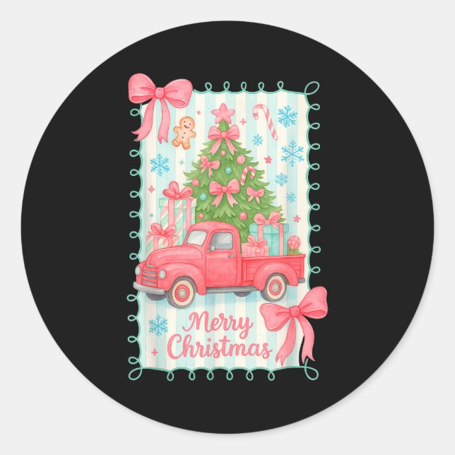 Sticker Rond Merry Christmas Nk Truck Family Matching Pajamas G (Devant)