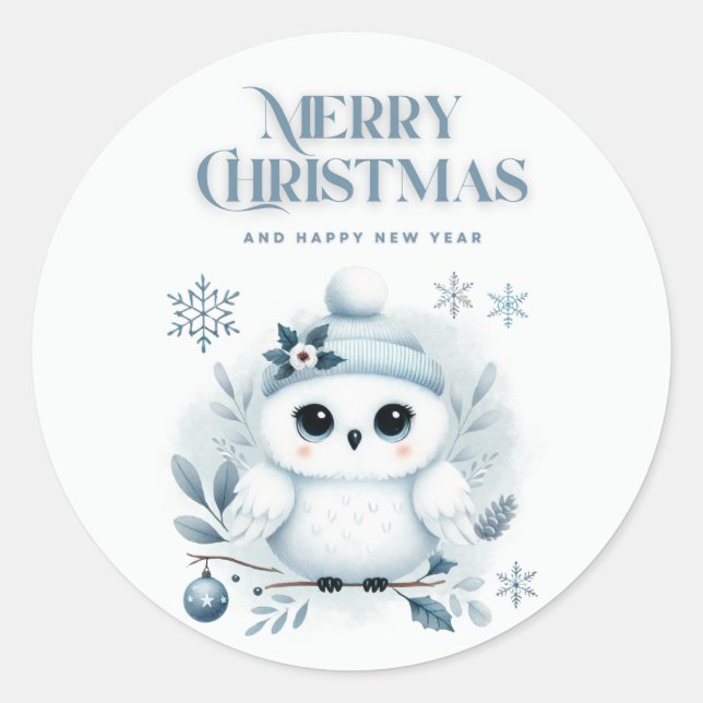 Sticker Rond Merry Christmas Owl (Devant)