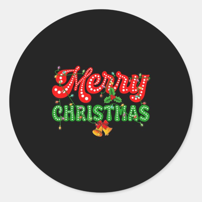 Sticker Rond Merry Christmas Pajamas Family Matching Xmas Tree  (Devant)