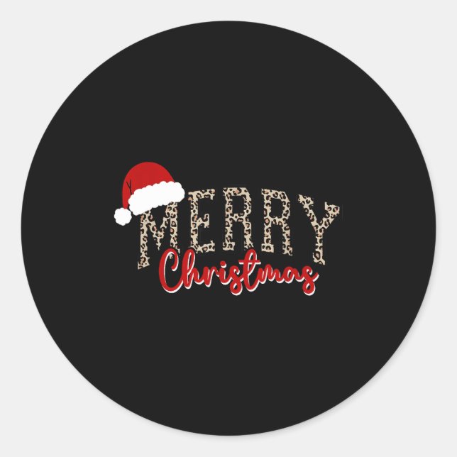 Sticker Rond Merry Christmas Pattern Xmas Leopard Family Cute W (Devant)