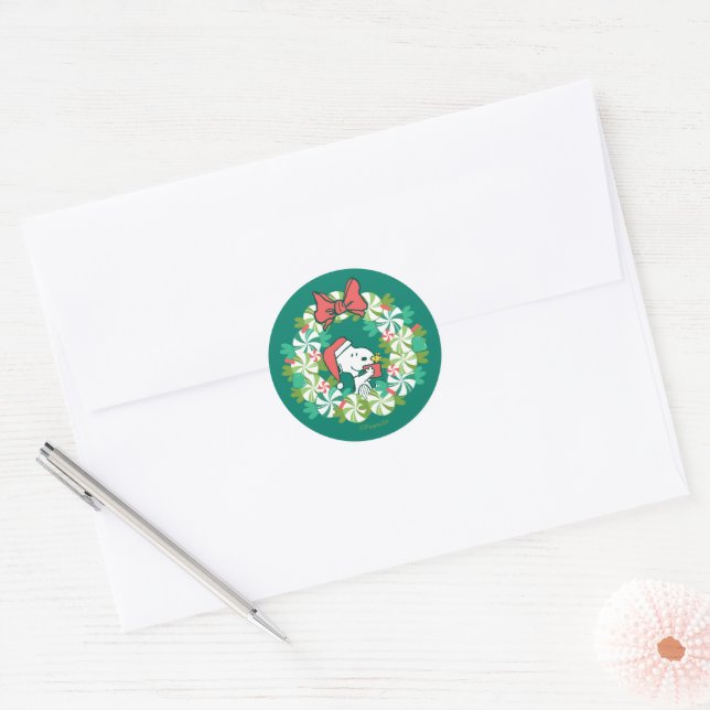 Sticker Rond Merry Christmas Peppermenthe Holiday Wreath (Enveloppe)