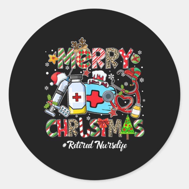 Sticker Rond Merry Christmas Retired Nurse Life Men Women Xmas  (Devant)