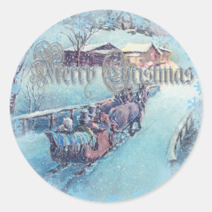 Sticker Rond MERRY CHRISTMAS SLEIGH RICHE par SHARON SHARPE