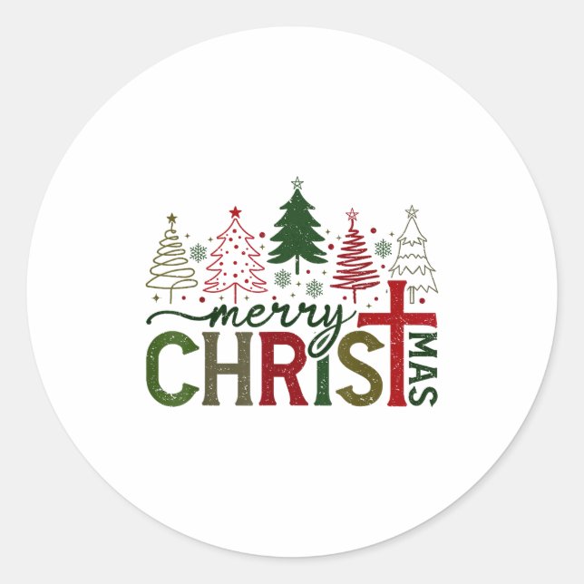 Sticker Rond Merry Christmas Xmas Christian Jesus Family Pajama (Devant)