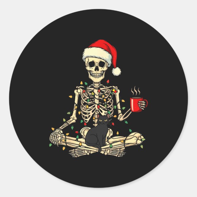 Sticker Rond Merry Christmas Xmas Skull Skeleton Funny Matching (Devant)