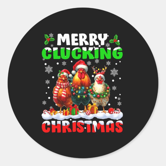Sticker Rond Merry Clucking Christmas Funny Chicken Santa Hat X (Devant)