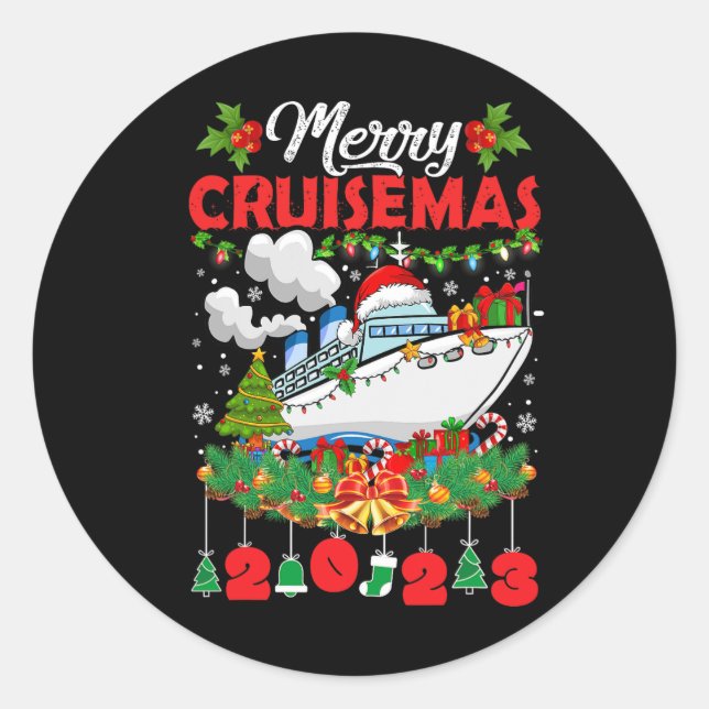 Sticker Rond Merry Cruisemas croisière en famille Noël 2023 Amu (Devant)