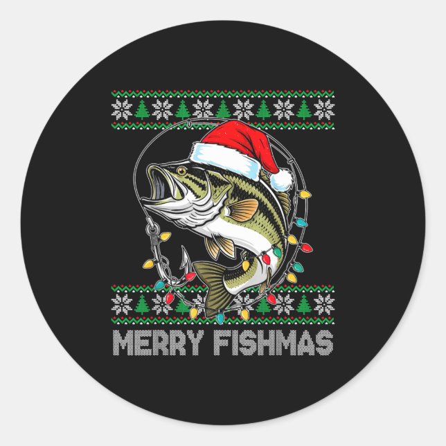 Sticker Rond Merry Fishmas Funny B Fishing Christmas For Women  (Devant)
