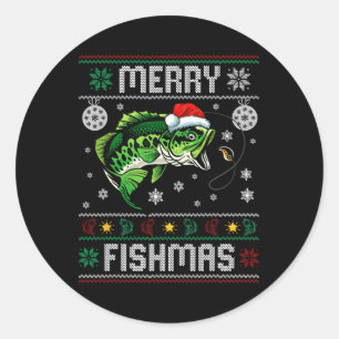 Sticker Rond Merry Fishmas Funny Pêcheur de poisson laide Ch