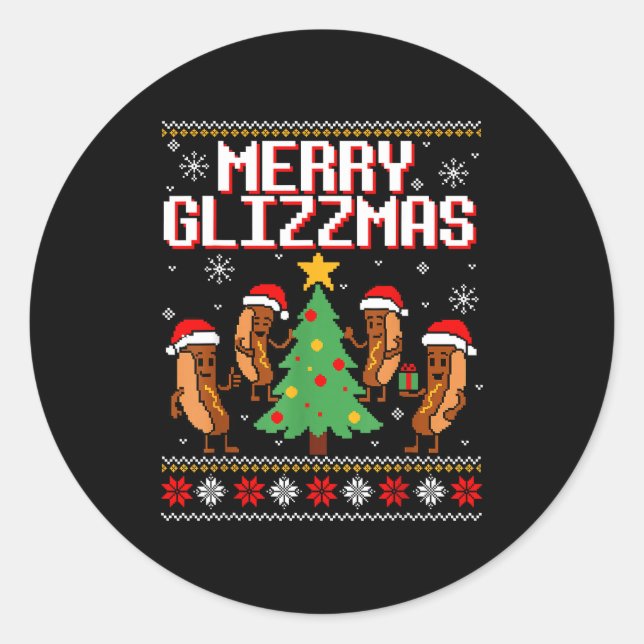 Sticker Rond Merry Glizzmas Funny Merry Christmas Hotdogs Xmas  (Devant)