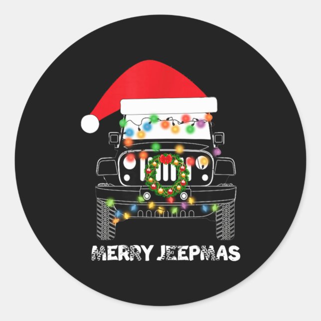 Sticker Rond Merry Jeepmas Ugly Light Reindeer Christmas Long S (Devant)