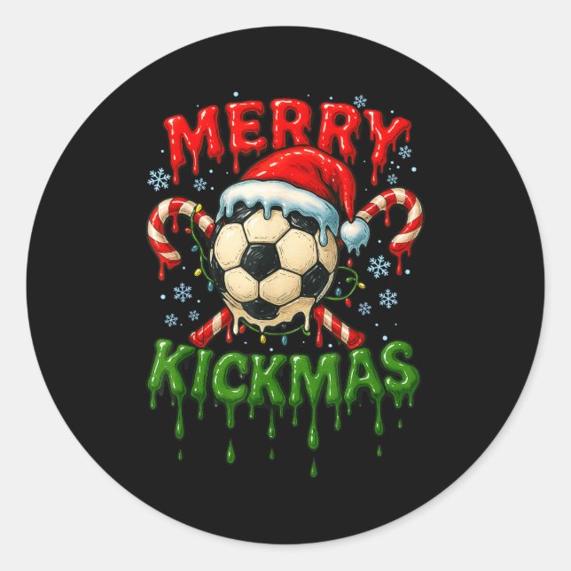 Sticker Rond Merry Kickmas Soccer Christmas Candy Cane Ice Crea (Devant)