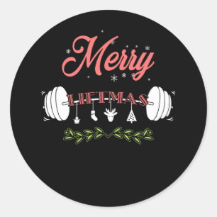 Sticker Rond Merry Liftmas Ugly Christmas Sweater Santa Claus