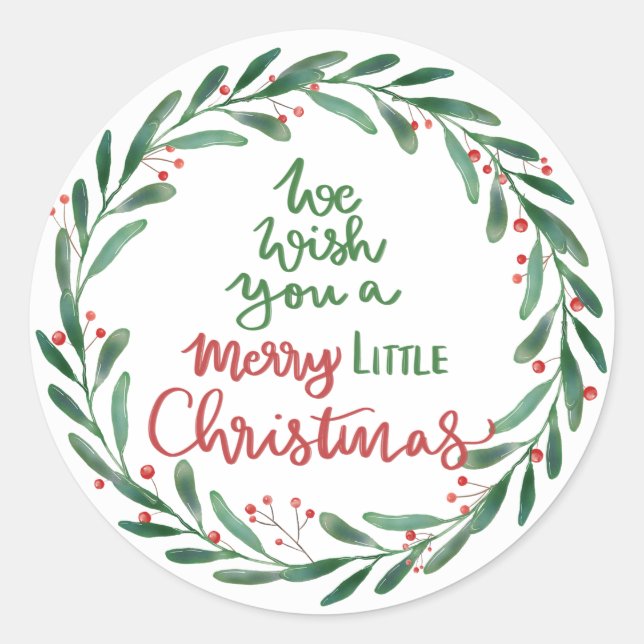 Sticker Rond Merry Little Christmas Script | Wreath (Devant)