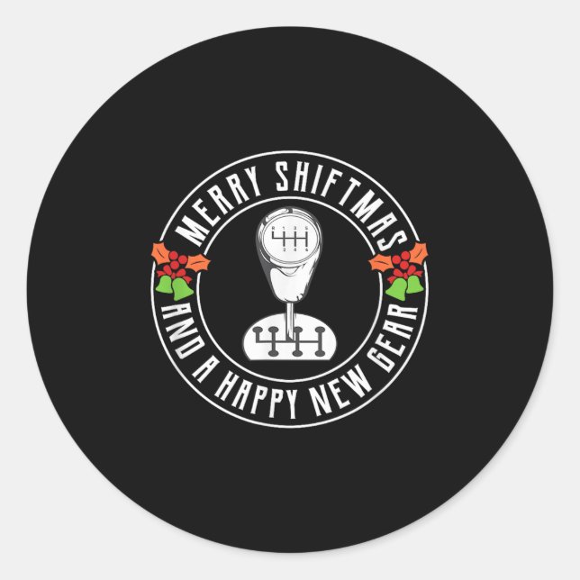 Sticker Rond Merry Shiftmas Manual Transmission Christmas Theme (Devant)
