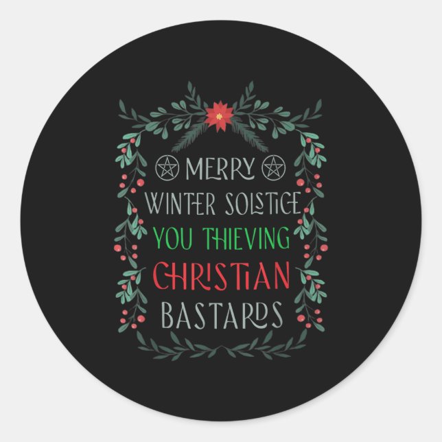 Sticker Rond Merry Winter Solstice You Thieving Christian S  (Devant)