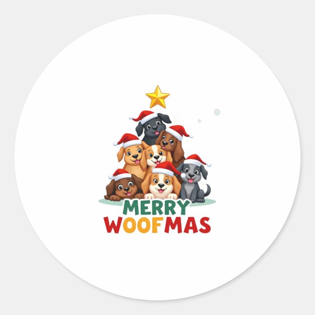 Sticker Rond Merry Woofmas - Merry Christmas For Dog Lovers (4) (Devant)