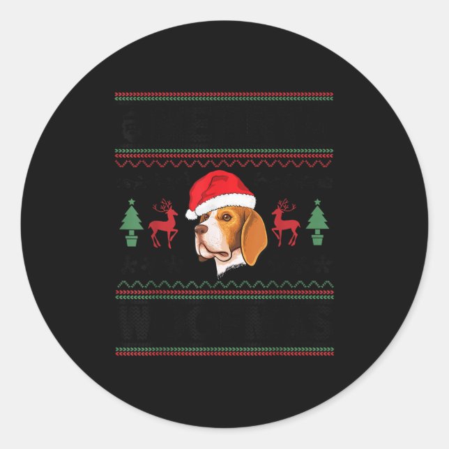 Sticker Rond Merry Woofmas Ugly Christmas Beagle Xmas Party  (Devant)