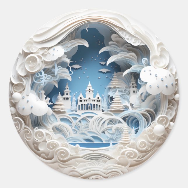 Sticker Rond Merveilles d'hiver de Noël en 3D (Devant)