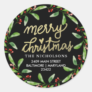 Sticker Rond Merveilleuse couronne de Noël Holly Adresse de re