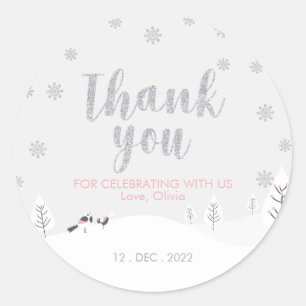 Sticker Rond Merveilleux Hiver Rose, Fille Baby Shower/Sprinkle