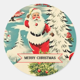 Sticker Rond Merveilleux Père Noël Rétro