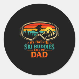 Sticker Rond Mes copains de ski préférés m'appellent Papa Skian