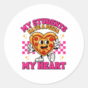 Sticker Rond Mes Étudiants Ont Un Coeur De Pizza Drôle Enseigna