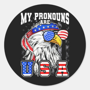 Sticker Rond Mes Pronounes Sont Usa Aigle Américain Amusant 4èm