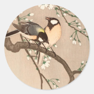 Sticker Rond Mésange japonaise asiatique Ohara Koson Oiseau Cha