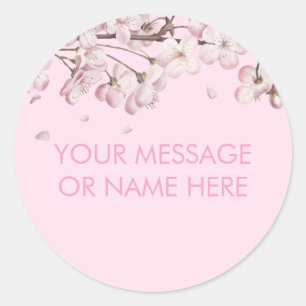 Sticker Rond Message de fleur délicate rose moderne Nom
