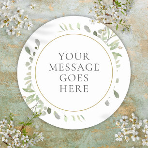 Sticker Rond Message personnalisé Aquarelle Feuille Mariage de