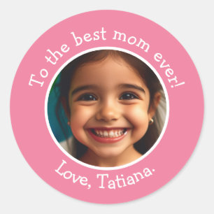 Sticker Rond Message photo et nom personnalisé pour la fête des