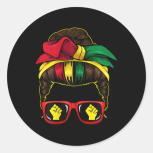 Sticker Rond Messy Bun Power Fist Junetdix Melanin African Am