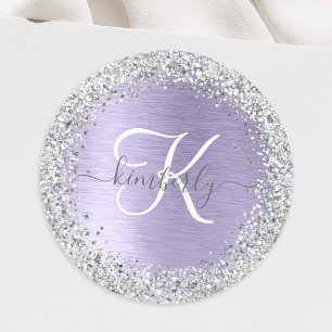 Sticker Rond Métal brossé violet Parties scintillant d'argent N