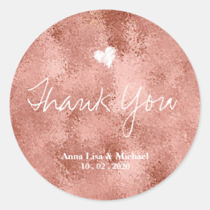 Sticker Rond Métallurgique Faux Rose Mariage or Merci