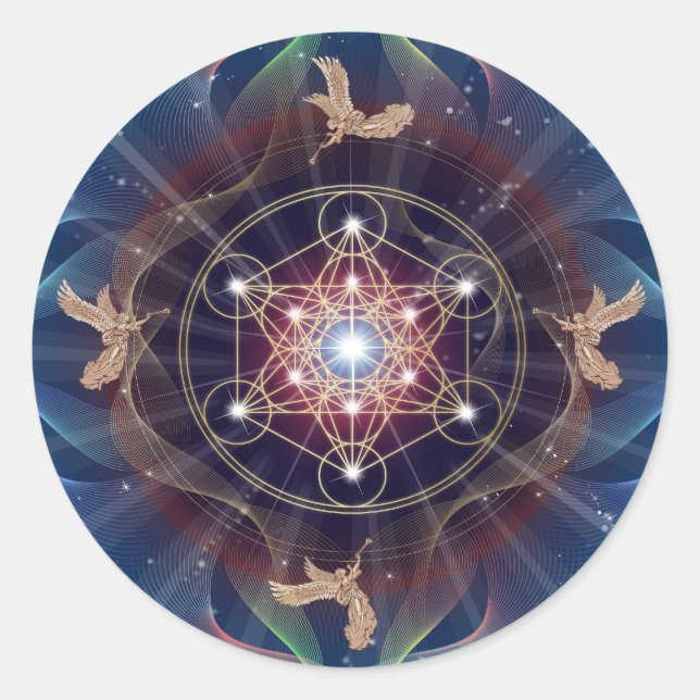 Sticker Rond Métatron's Cube - Merkabah - Géométrie sacrée (Devant)
