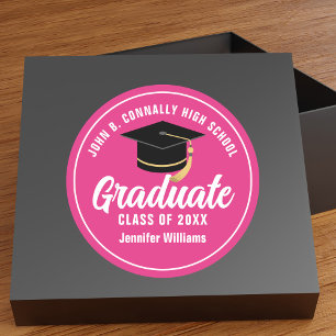 Sticker Rond Mete Hot Pink Graduation Custom 2025 Graduate