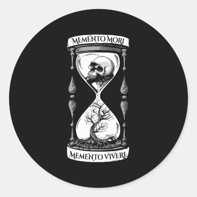 Sticker Rond Meto Mori Meto Vivere Crâne stoïque Meto Mori (Devant)