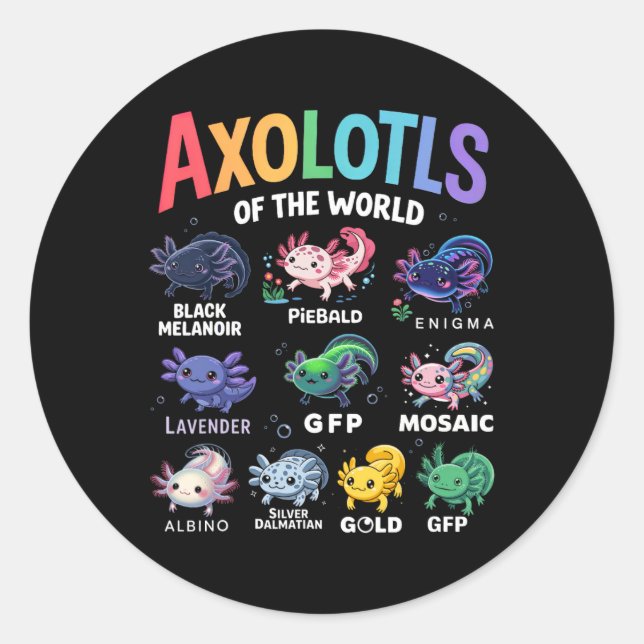 Sticker Rond Mets Axolotls Du Monde Kawaii Axolotl Cute Art (Devant)