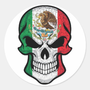 Sticker Rond Mexique - Drapeau crâne souriant