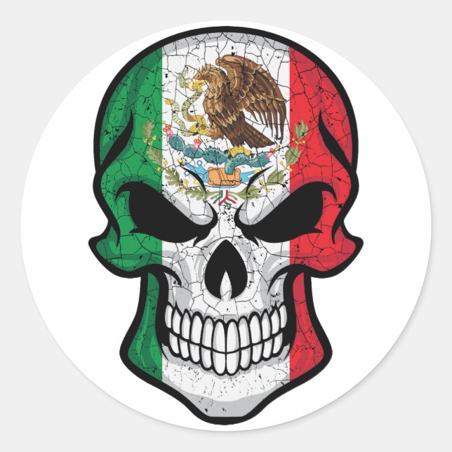 Sticker Rond Mexique - Drapeau crâne souriant (Devant)