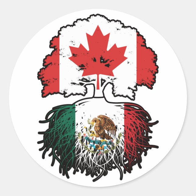Sticker Rond Mexique Mexique Canada drapeau des racines d'arbre (Devant)