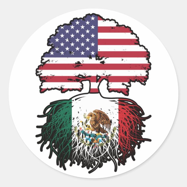 Sticker Rond Mexique Mexique États-Unis drapeau des racines d'a (Devant)