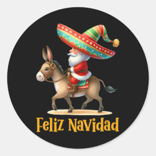 Sticker Rond Mexique Père Noël équitation âne Noël Navidad Mexi