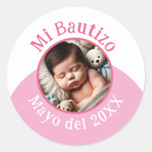 Sticker Rond Mi Bautizo con Foto y Fecha