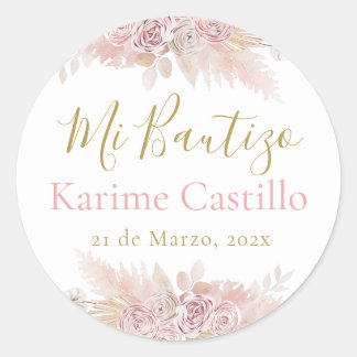 Sticker Rond Mi Bautizo rose